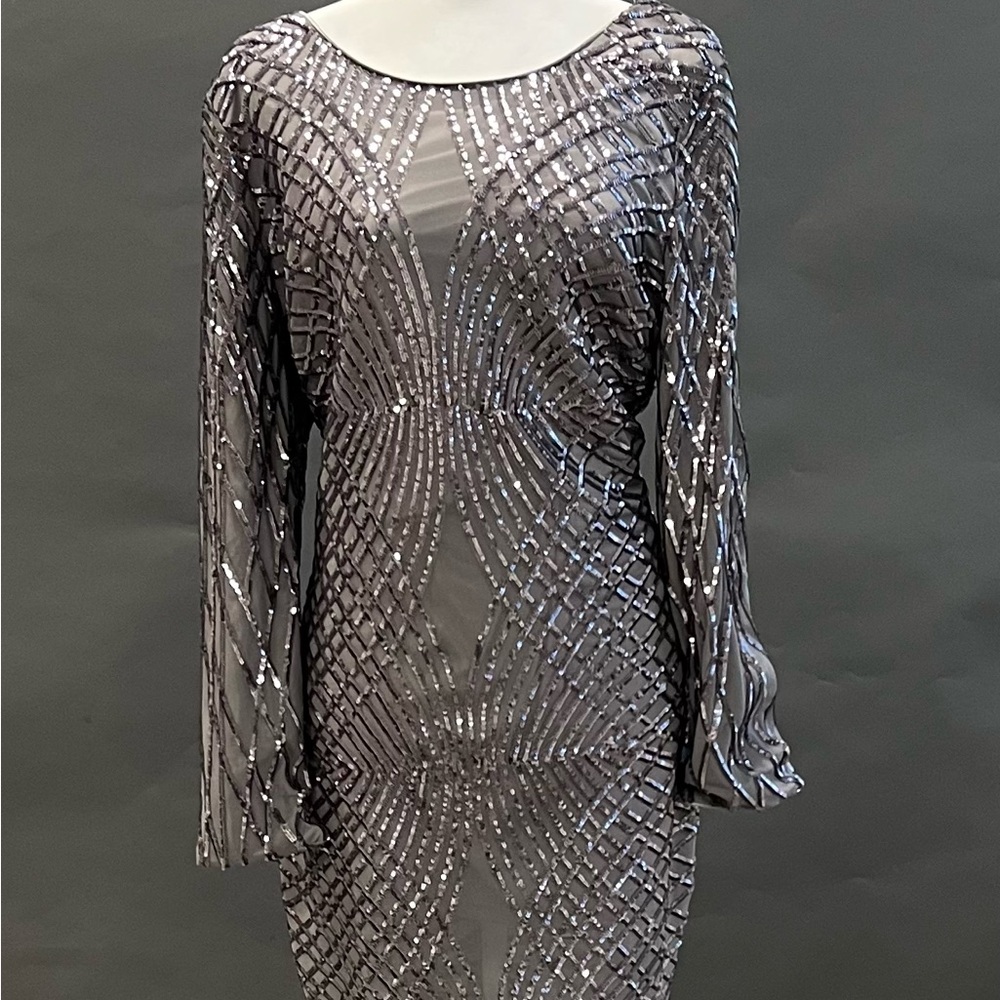 Curvy Women  - Sequin Embellished Grey Dress